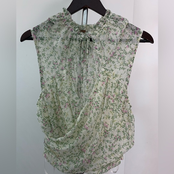 Free People Ma Cherie Floral Plunge Wrap Top Tie Neck Size: M - Picture 3 of 9